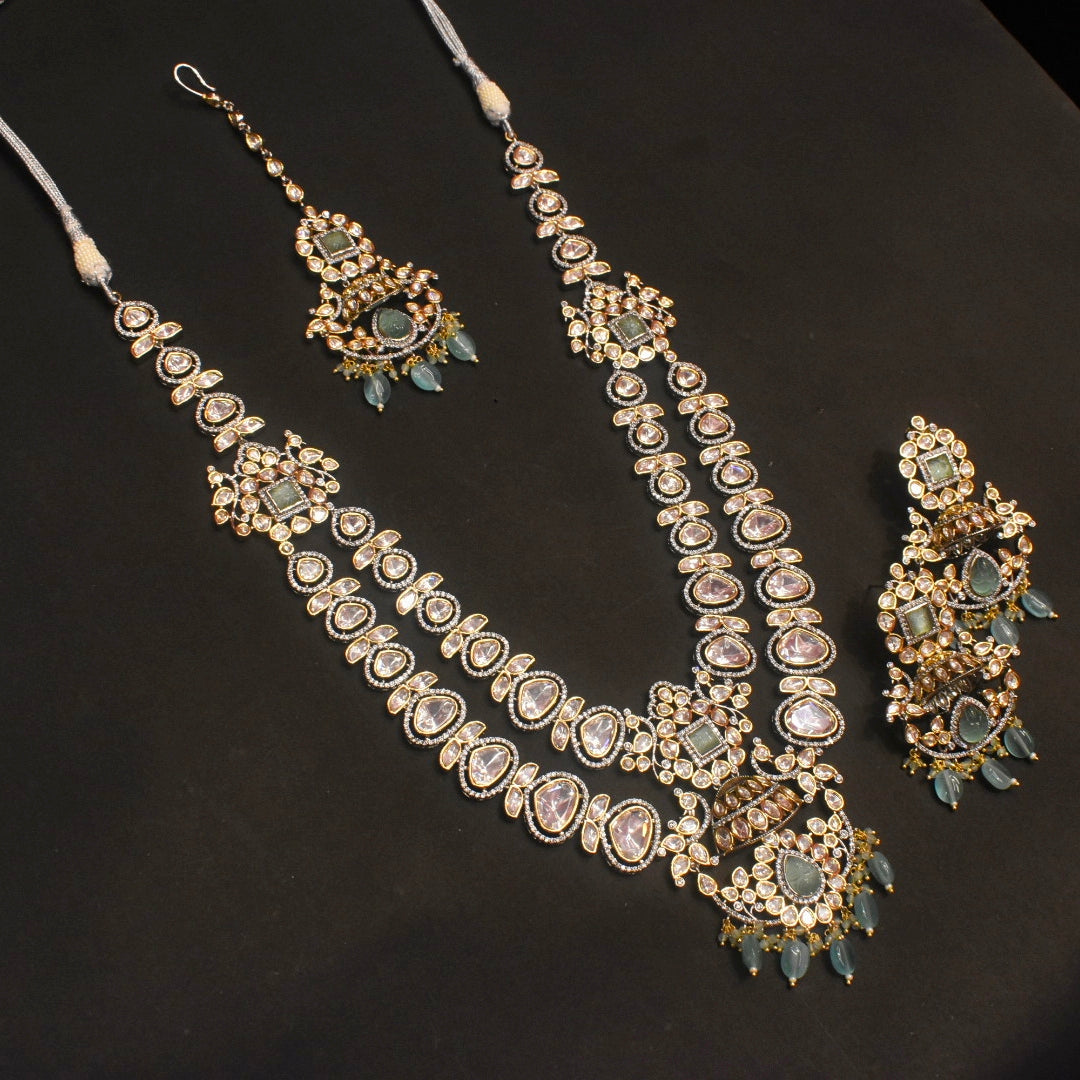 Double Layer Polki Moissanite Kundan Necklace Set - Traditional Indian Bridal Jewelry