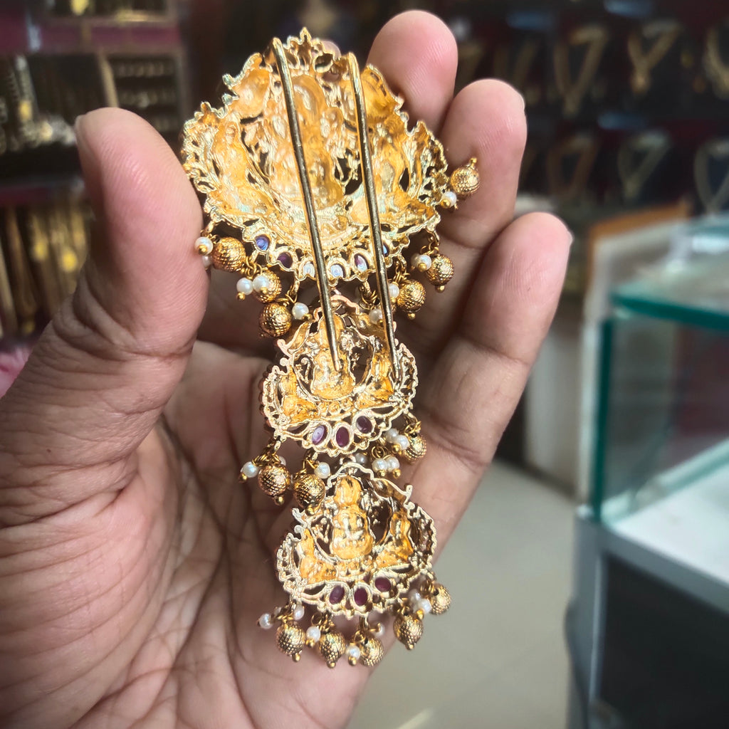 Antique Finish Jada Billa - Traditional Temple Jewelry Hair Pendant