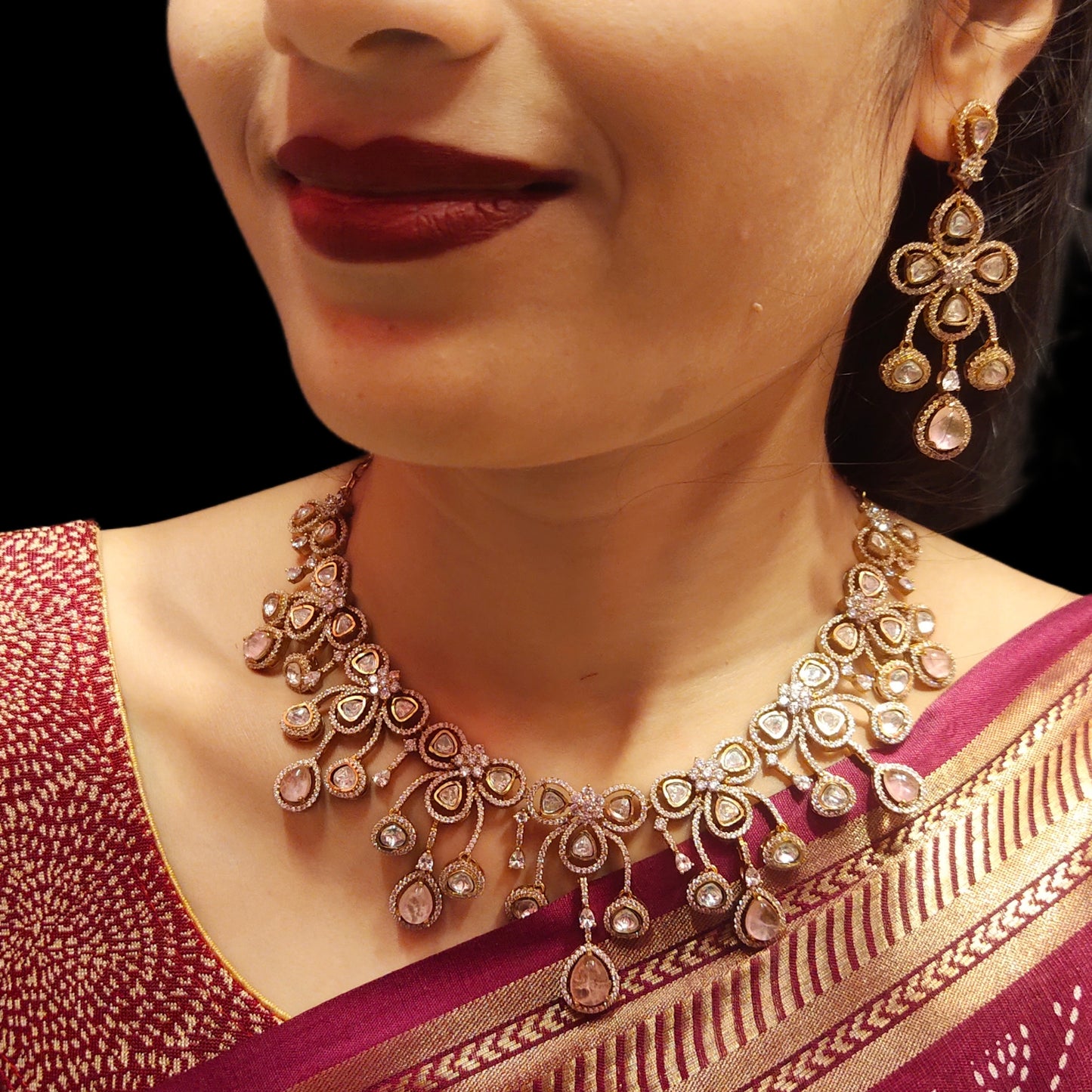 "Radiant in Pink: Elevate Your Style with Asp Fashion's Pink Kundan Necklace and Earrings Set"