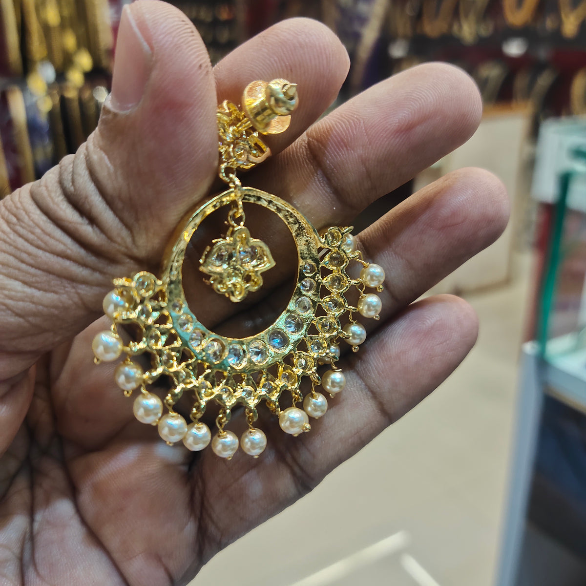 24K Gold Plated Screwback Pearl Chandbali Earrings