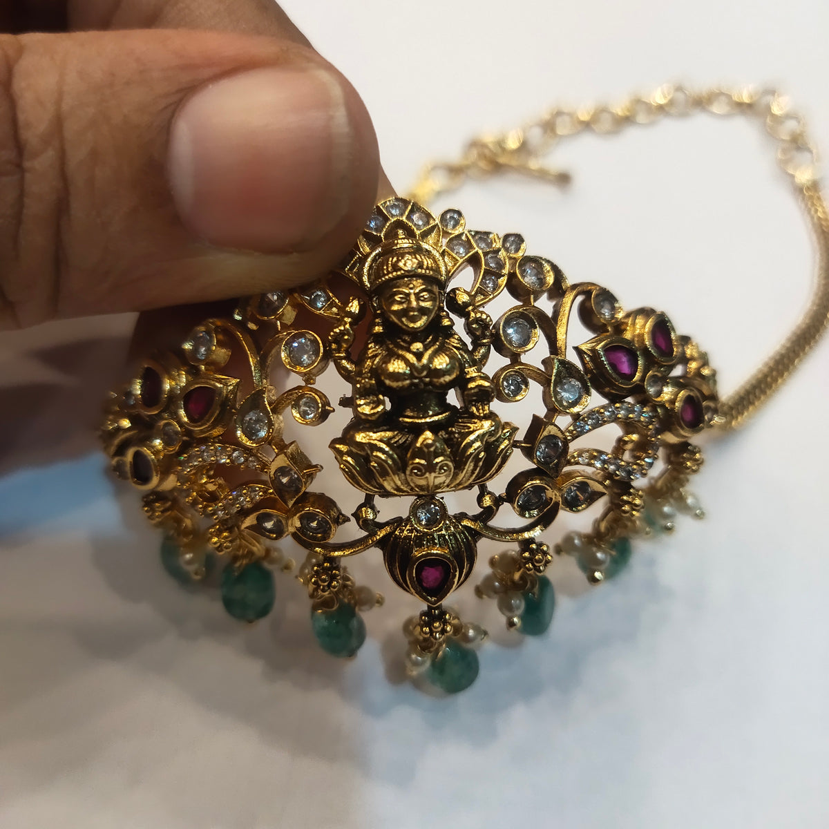 Antique Zircon Lakshmi Choker Armlet - Silver Plated Traditional Jewelry for Women