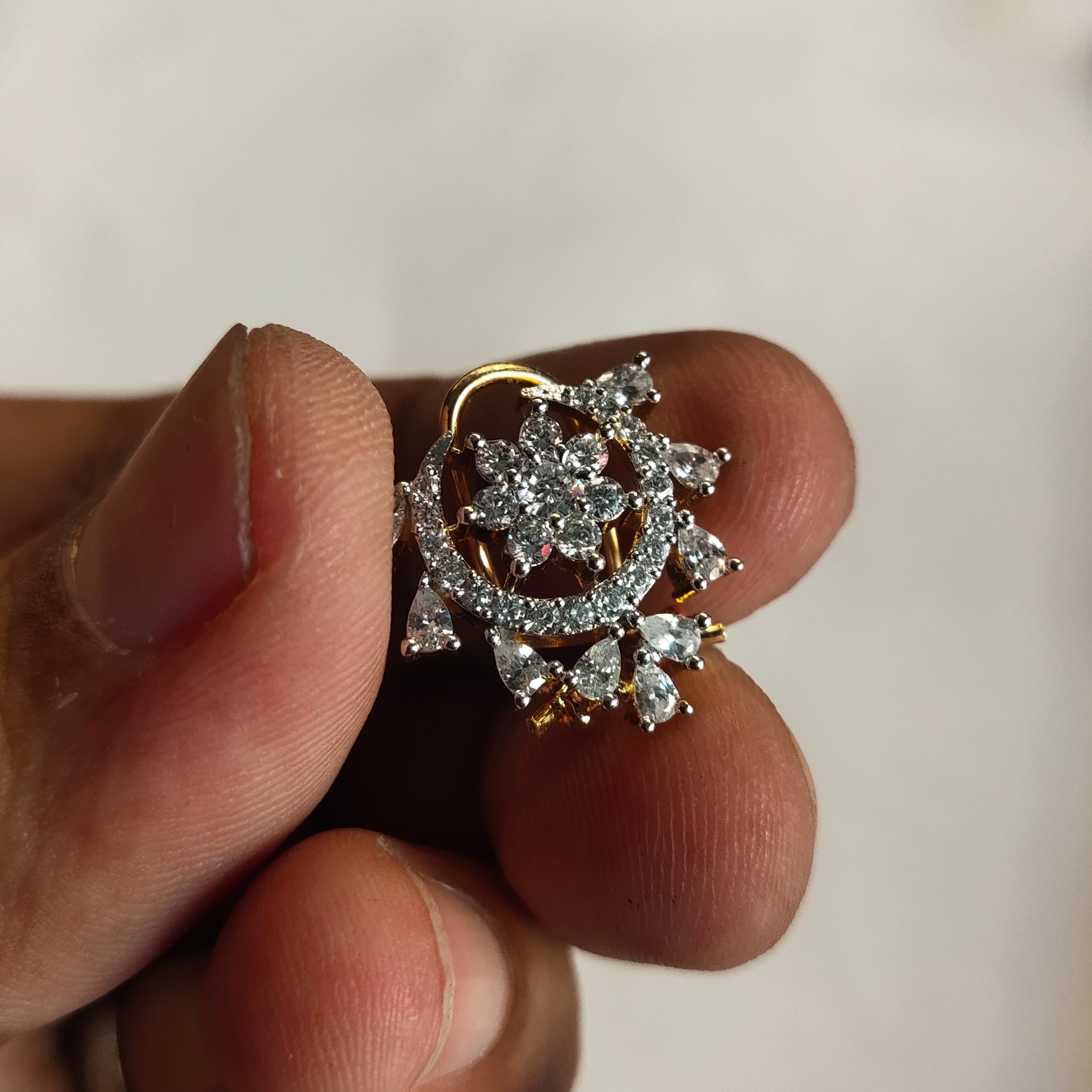 Asp Rhodium-Gold Plated Zircon Nose Pin - No Piercing Needed