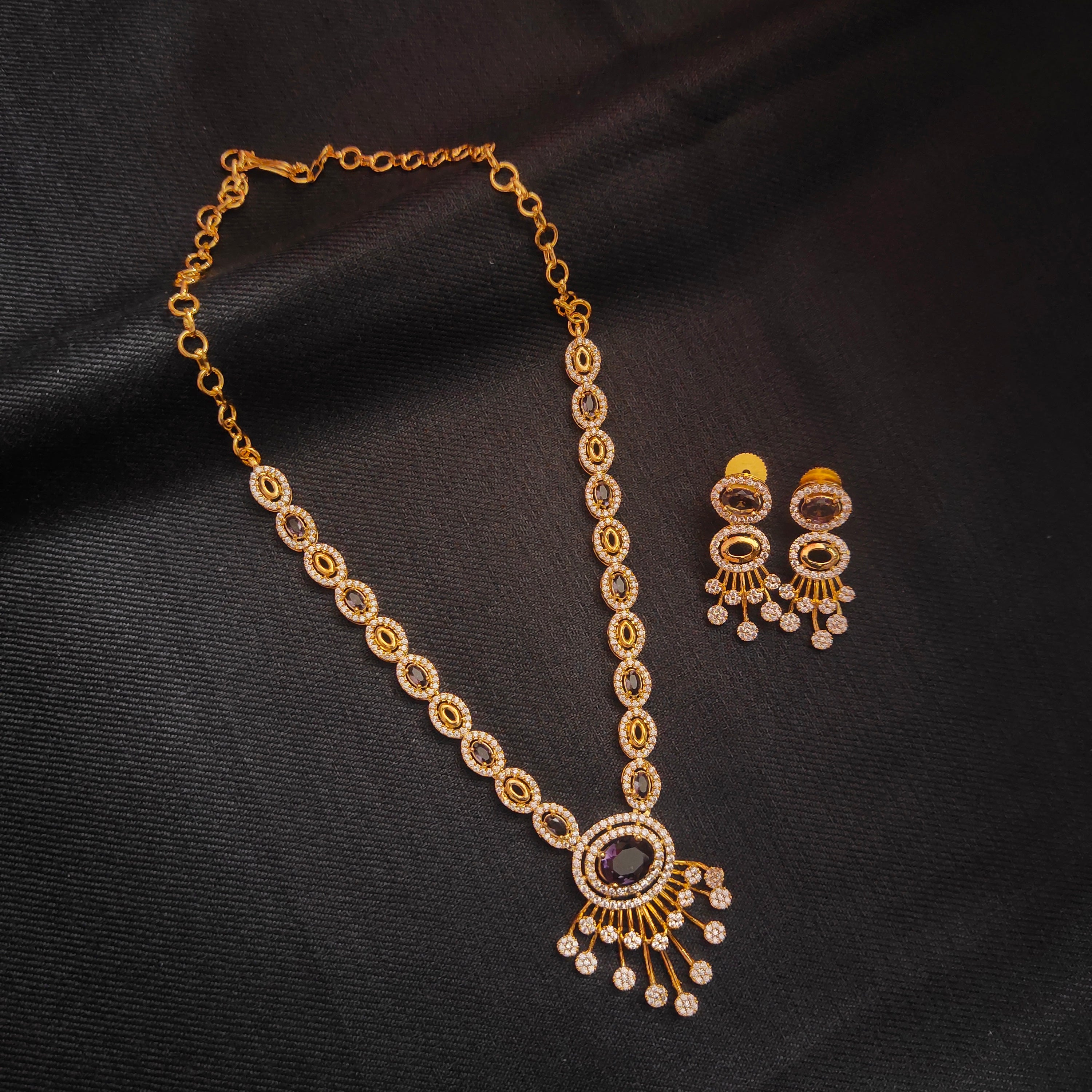 "Glimmering Opulence: The Exquisite Designer Zircon Necklace and Earrings Set by Asp Fashion Jewellery"