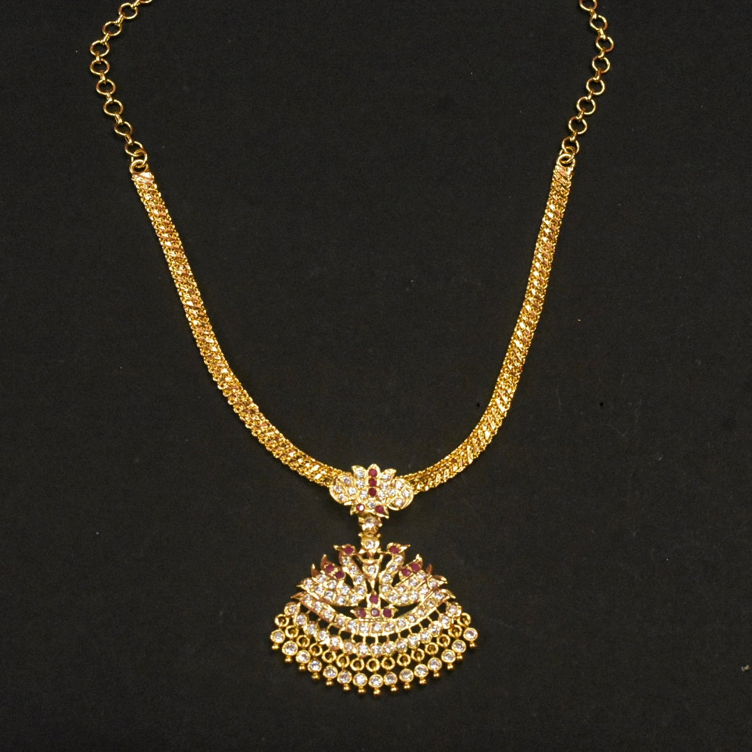 Traditional South Indian 24K Gold Plated Zircon Naan Pathakam Necklace