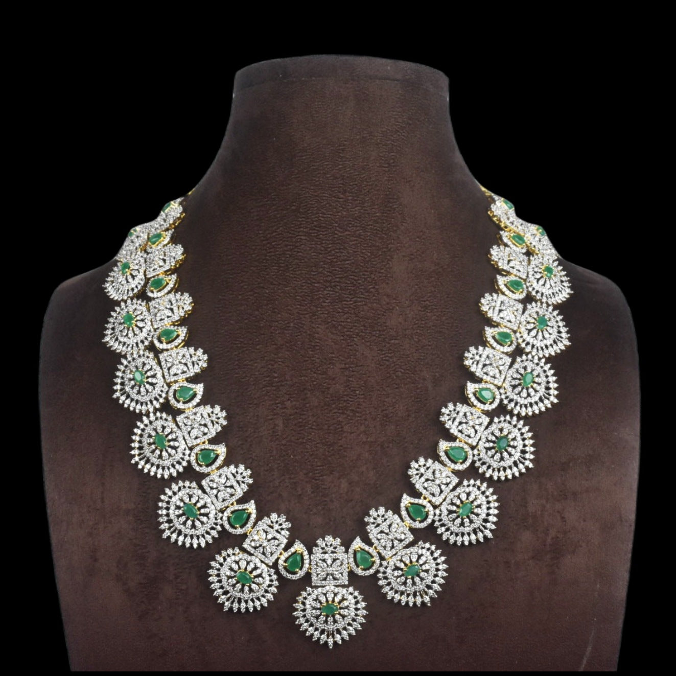 Bhaumi American Diamond Long Haram - Grand Traditional Bridal Necklace