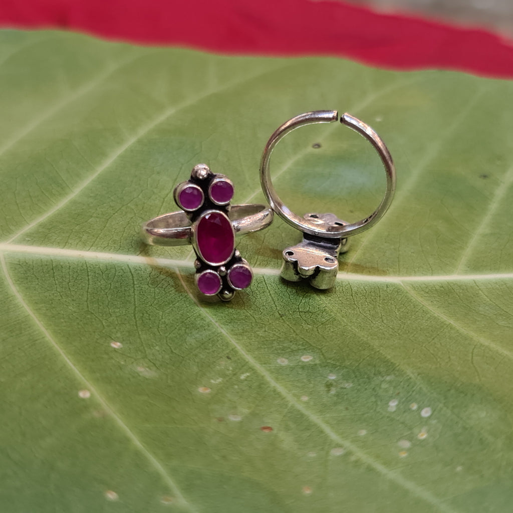 925 Sterling Silver Ruby Emerald Toe Rings - Premium Gemstone Bichiya 6.8g