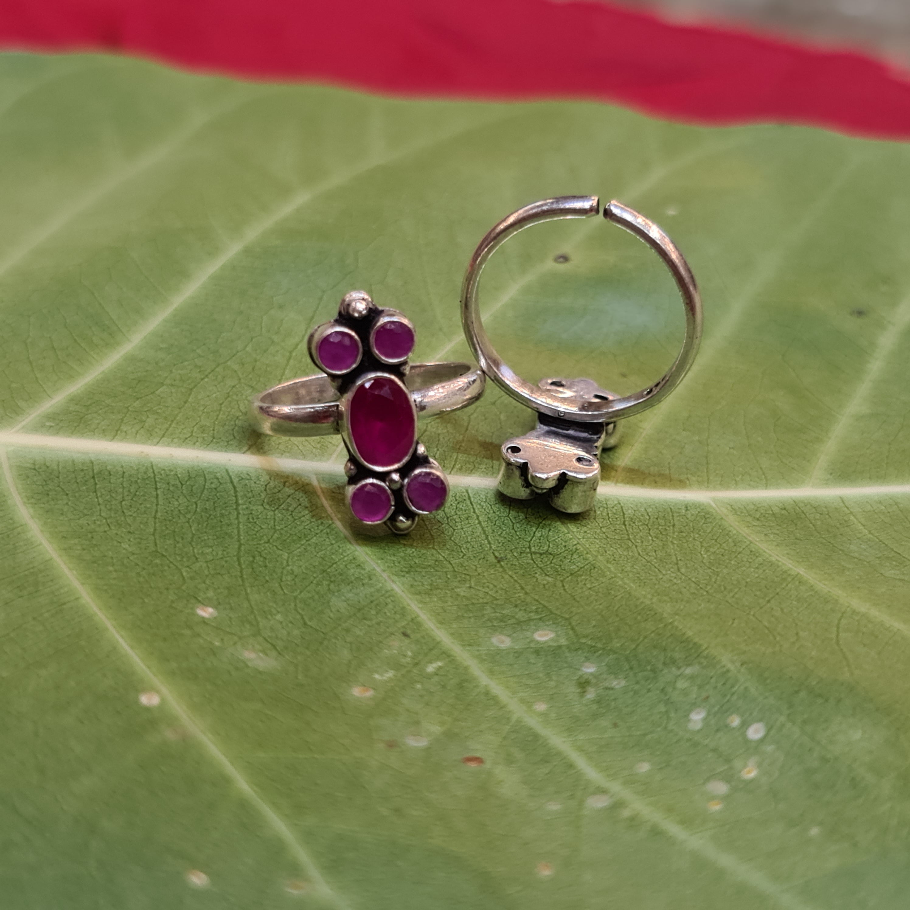 925 Sterling Silver Ruby Emerald Toe Rings - Premium Gemstone Bichiya 6.8g