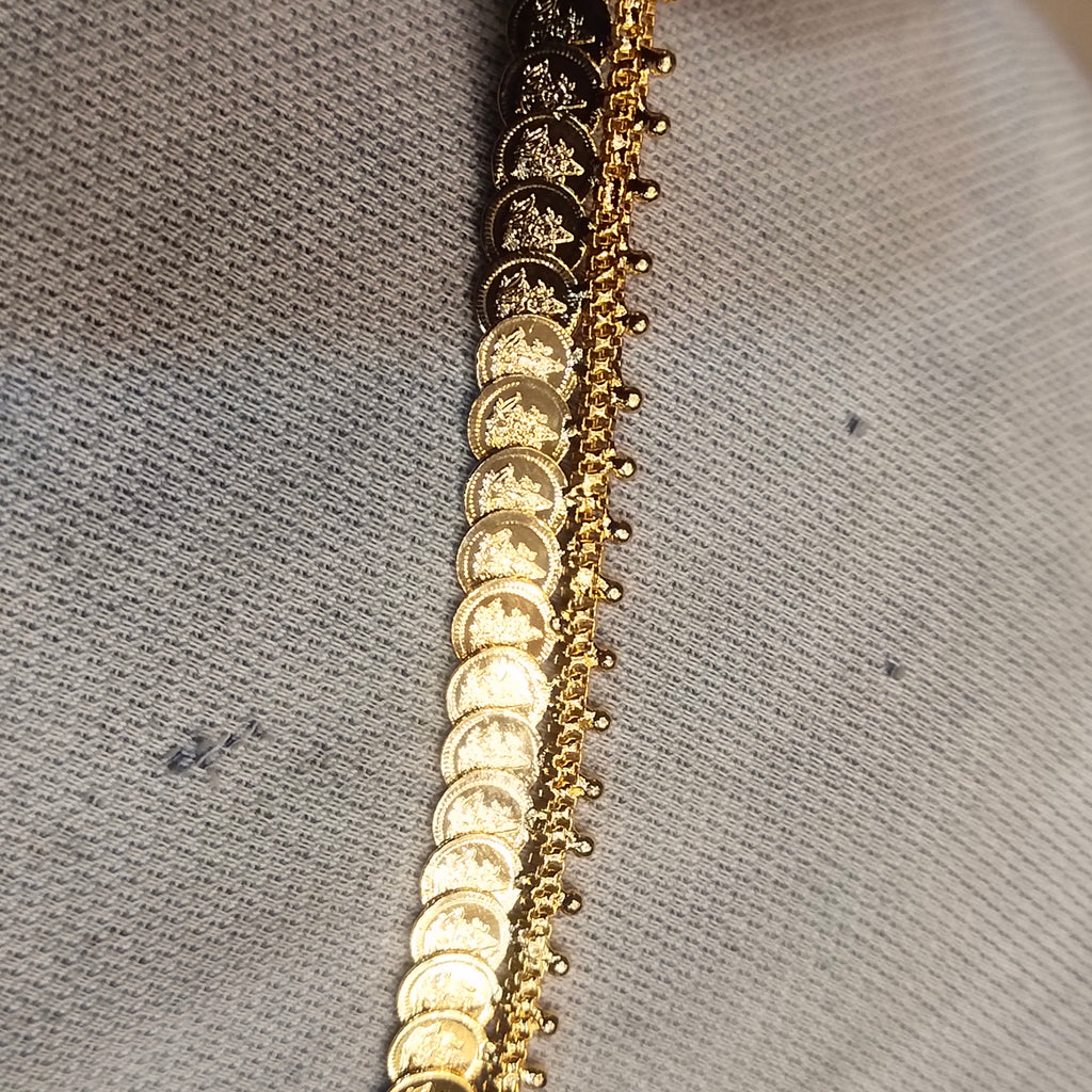 24K Gold Plated Kasulaperu Traditional South Indian Necklace - 24 Inches