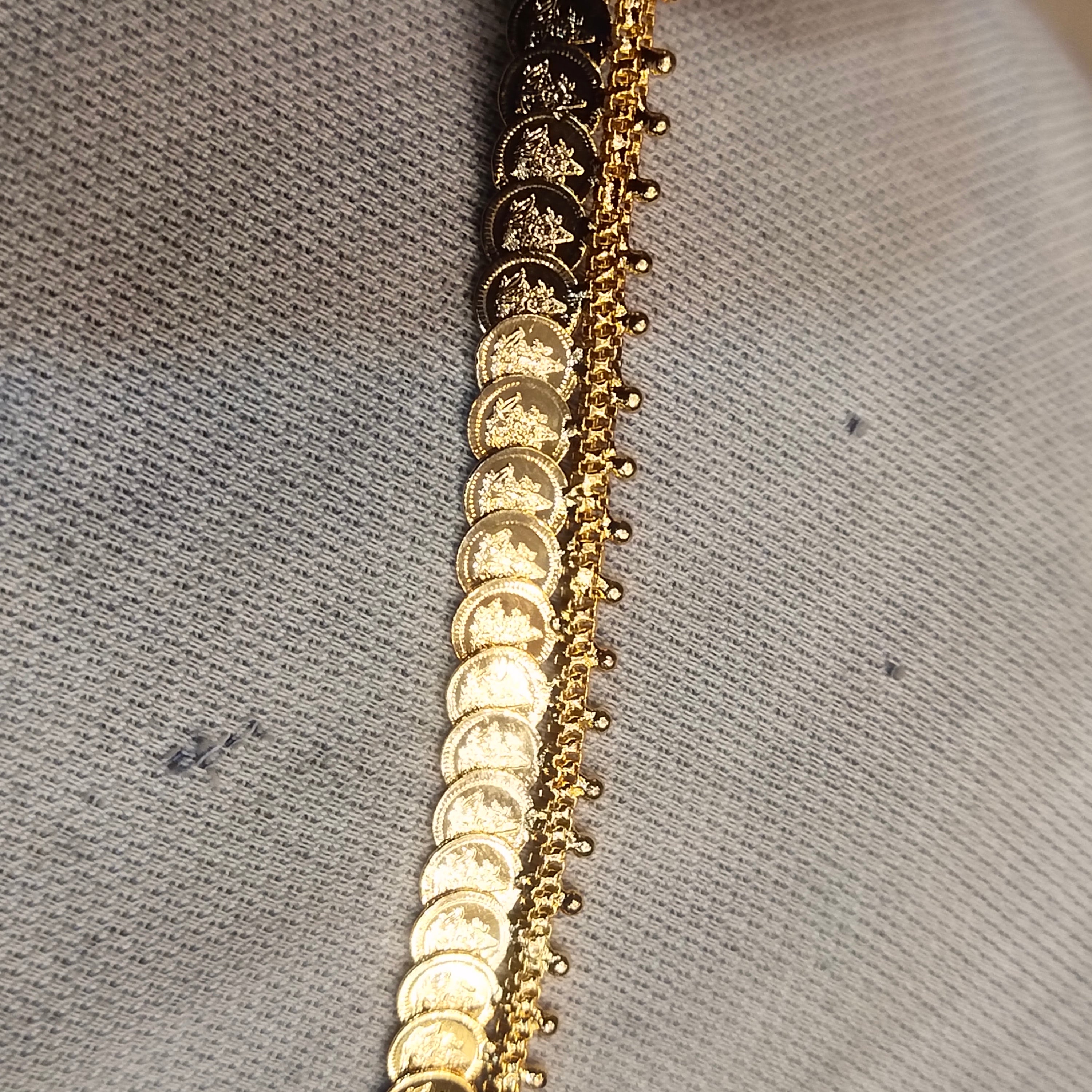 24K Gold Plated Kasulaperu Traditional South Indian Necklace - 24 Inches