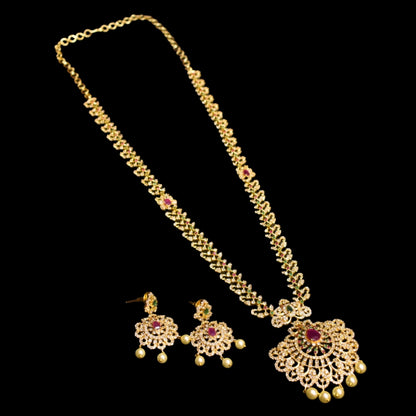 Asp Cz Gold Plated Long Necklace Set