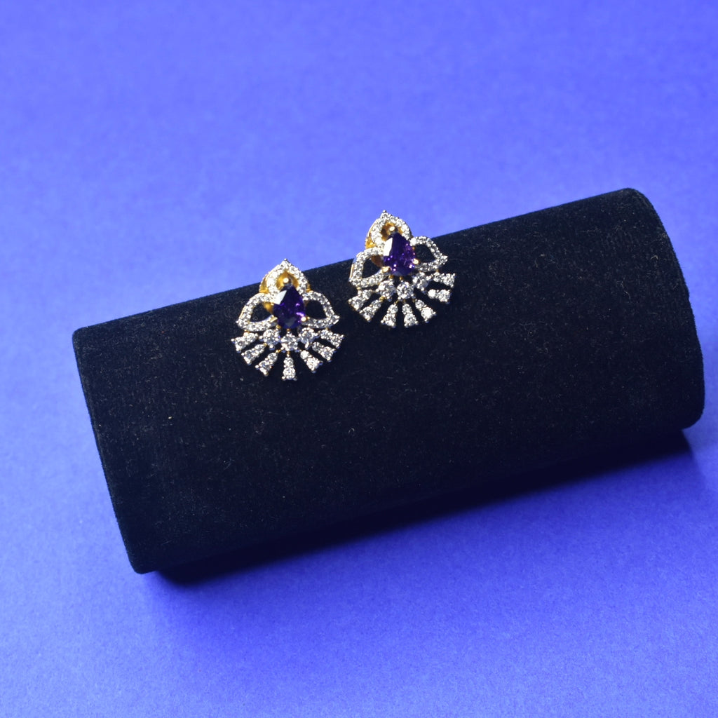 Classic American Diamond Stud Earrings - 24K Gold Professional Office Wear