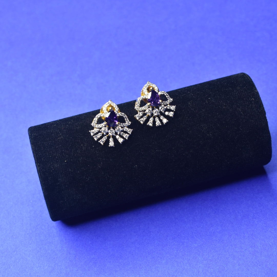 Classic American Diamond Stud Earrings - 24K Gold Professional Office Wear