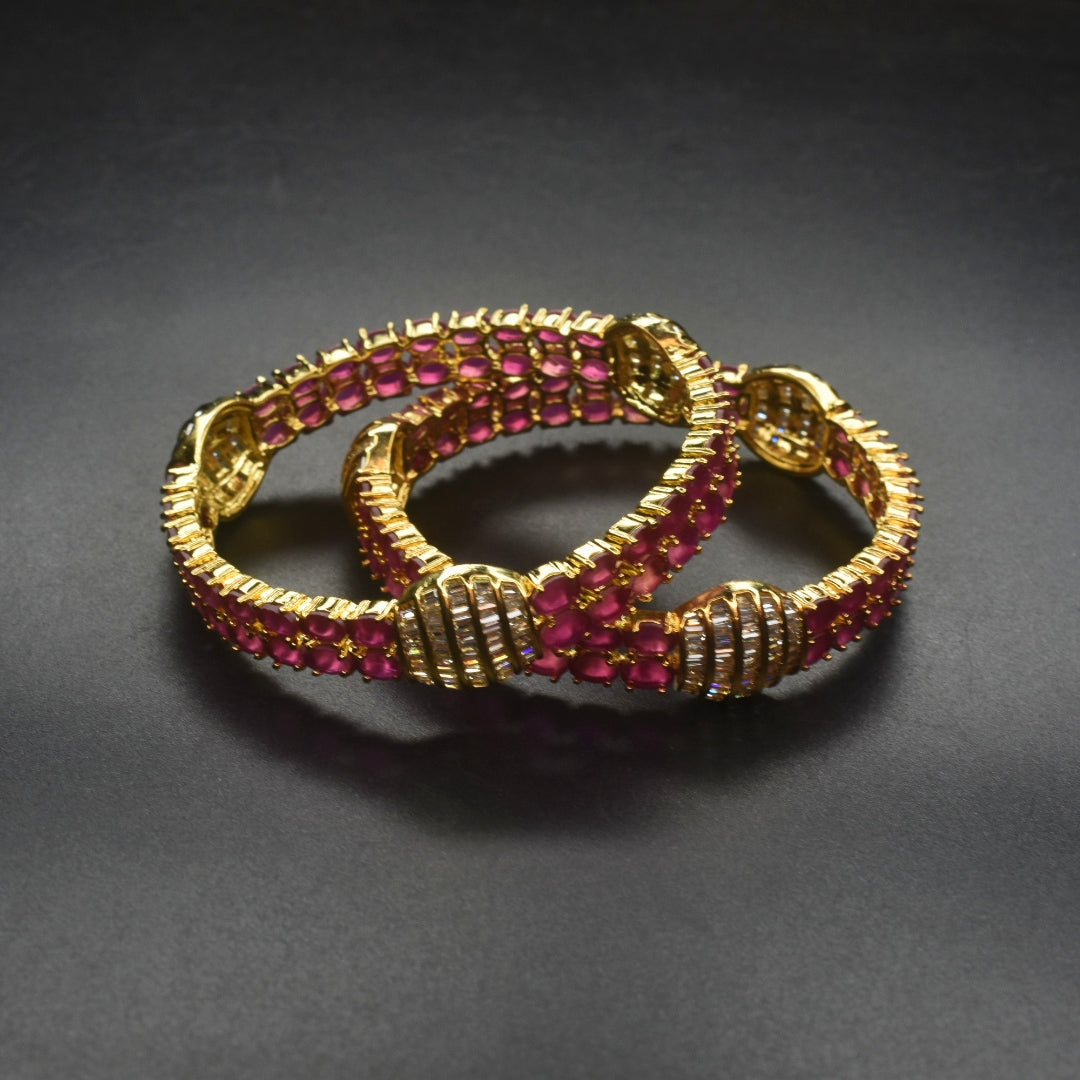 "Glamorous Sparkle: Gold-Plated Pink CZ Bangles that Turn Heads"