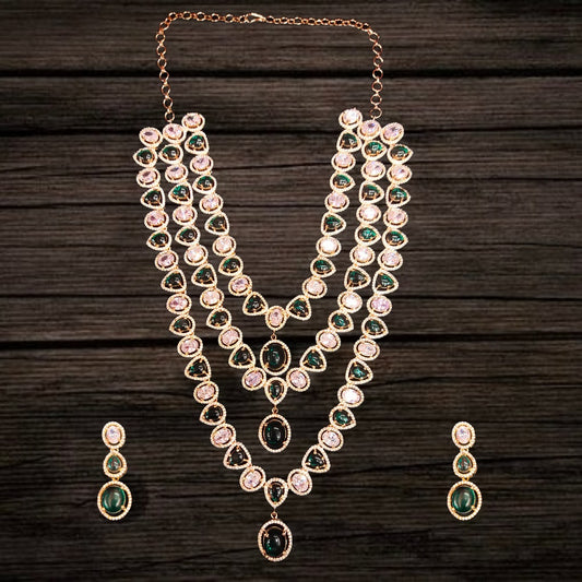 Asp Fashion Jewellery Green American Diamonds layered Necklace Set