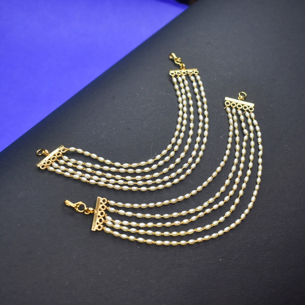 24K Gold Plated Rice Pearl Ear Chain Set - 3 & 5 Line Variants