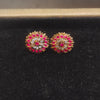 Panchaloha Kammalu Studs with Ruby Border - Oval Floral Design