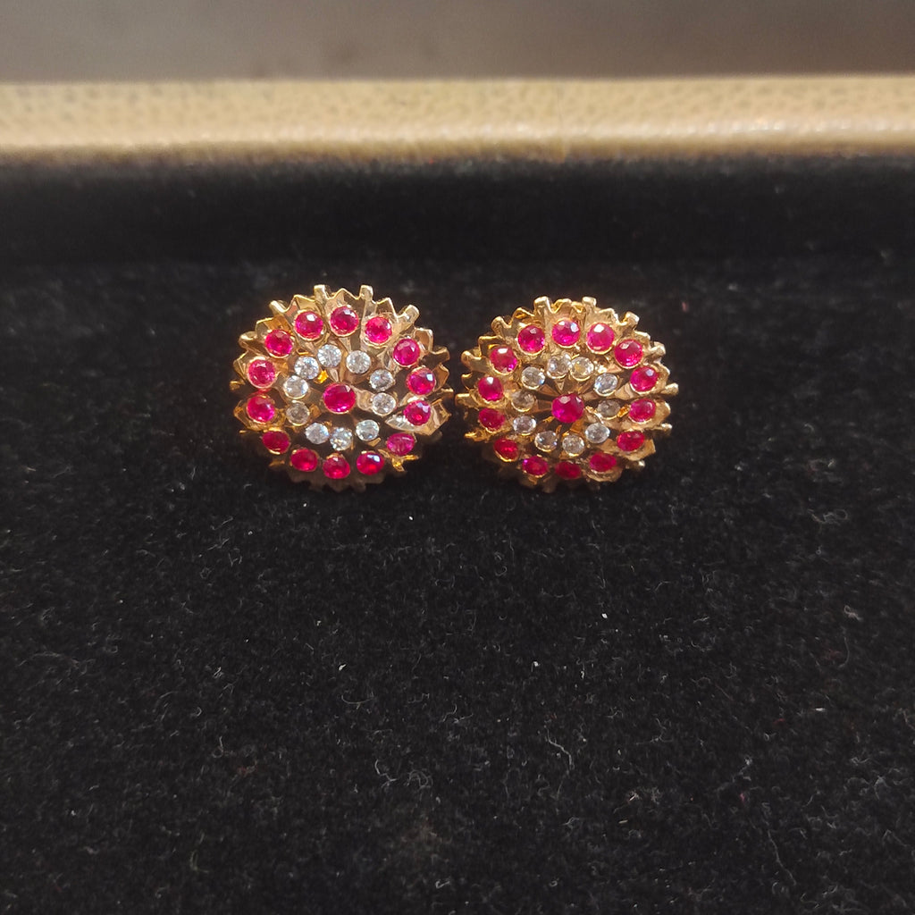 Panchaloha Kammalu Studs with Ruby Border - Oval Floral Design