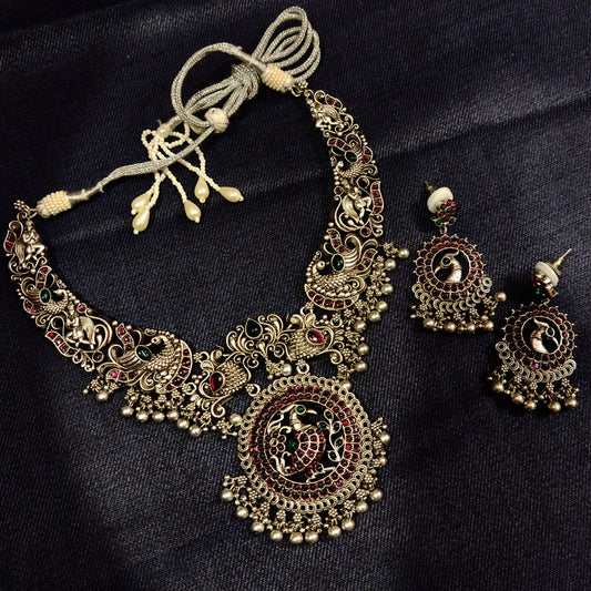 "Sparkling Elegance: The Oxidized Jermon Silver Peacock Necklace by ASP Fashion Jewellery"