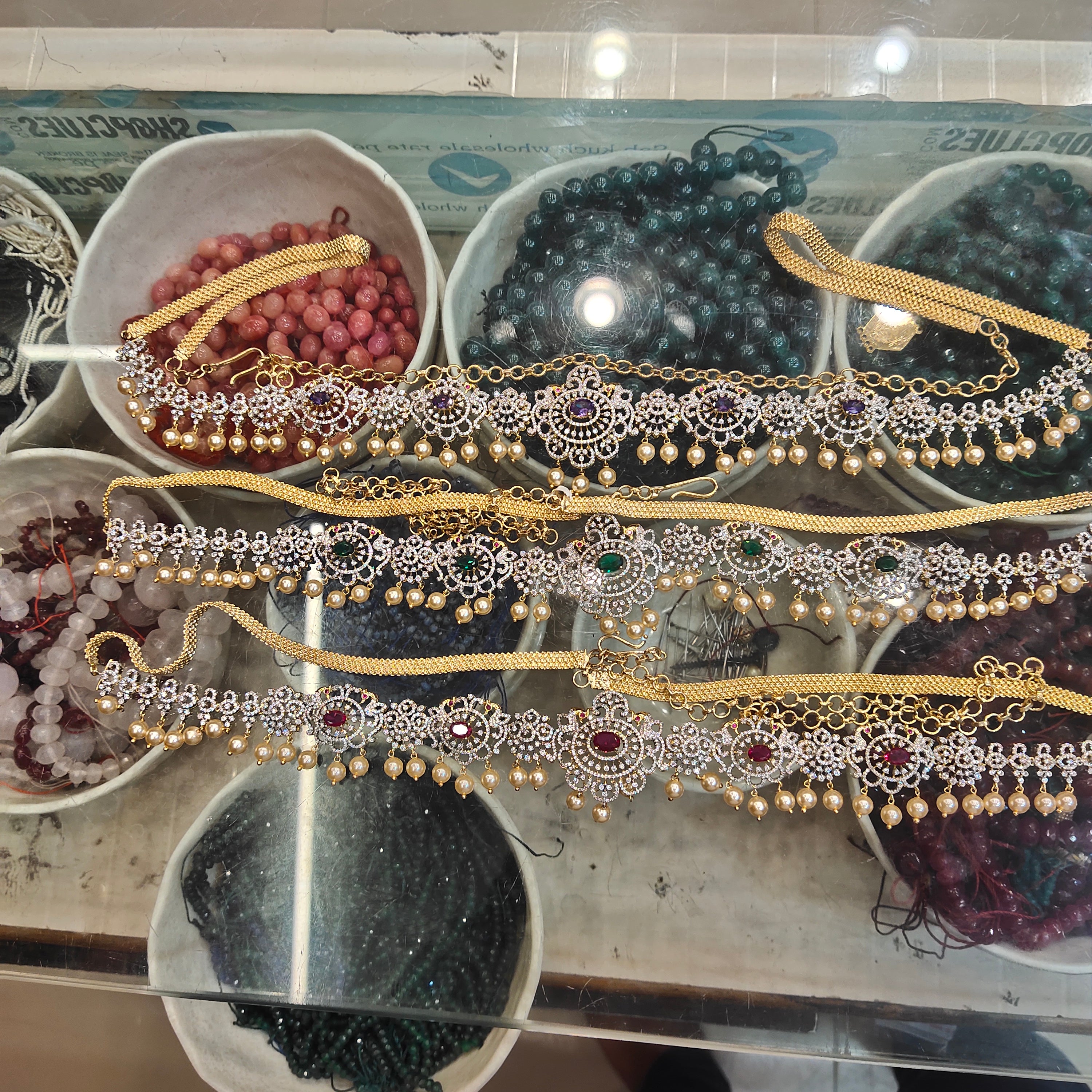 Zircon Rhodium-Gold Double Tone Diamond Look Chain Vaddanam for Bride