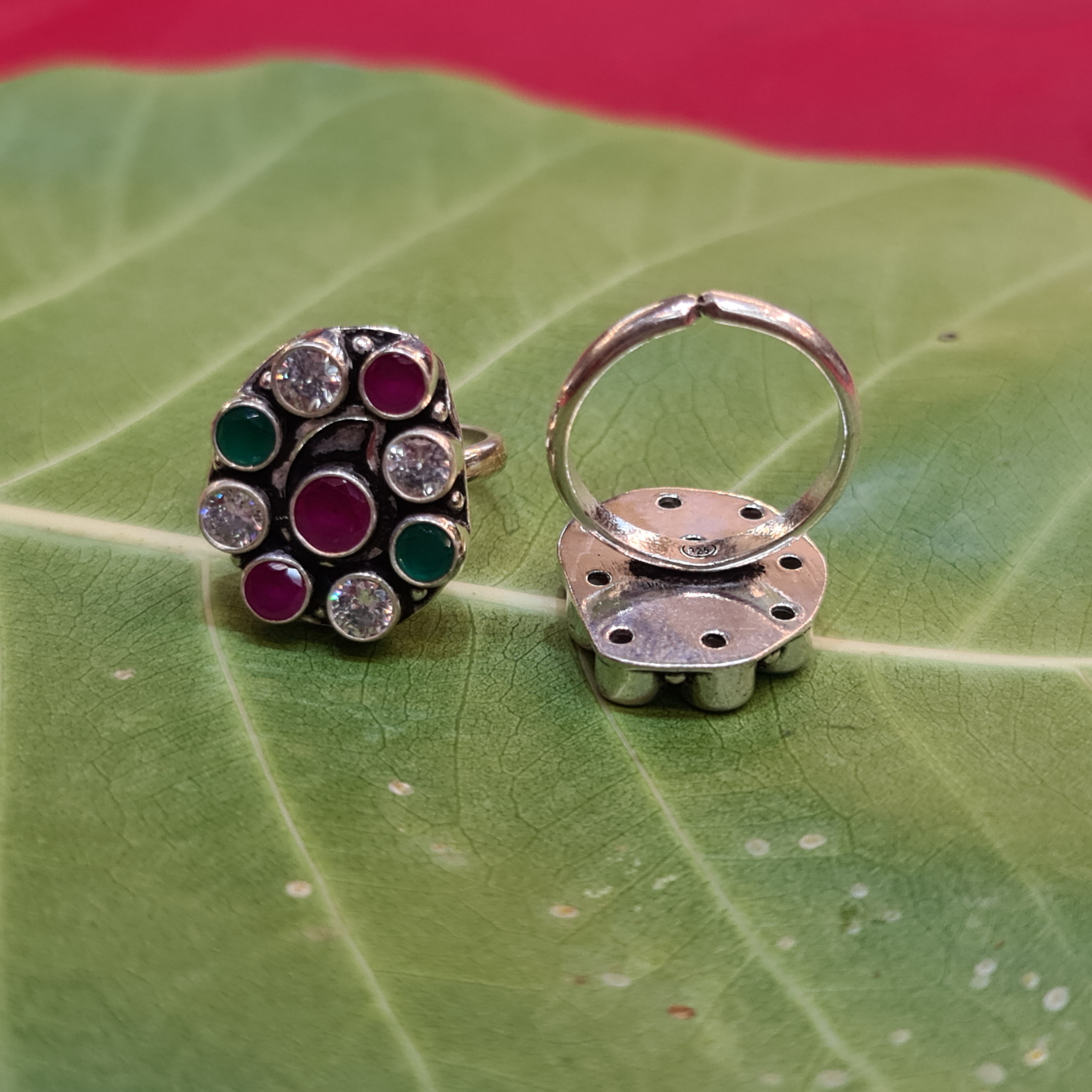 925 Sterling Silver Ruby Emerald Toe Rings - Grand Gemstone Bichiya 12.2g