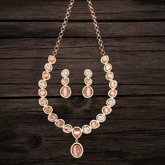 Asp Fashion Jewellery Pink American Diamond Necklace