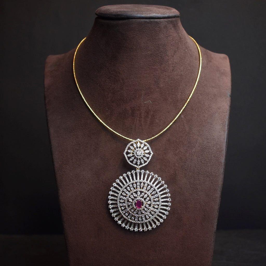 Gold Plated American Diamond Pendant Set with Earrings - 24K GJ Finish