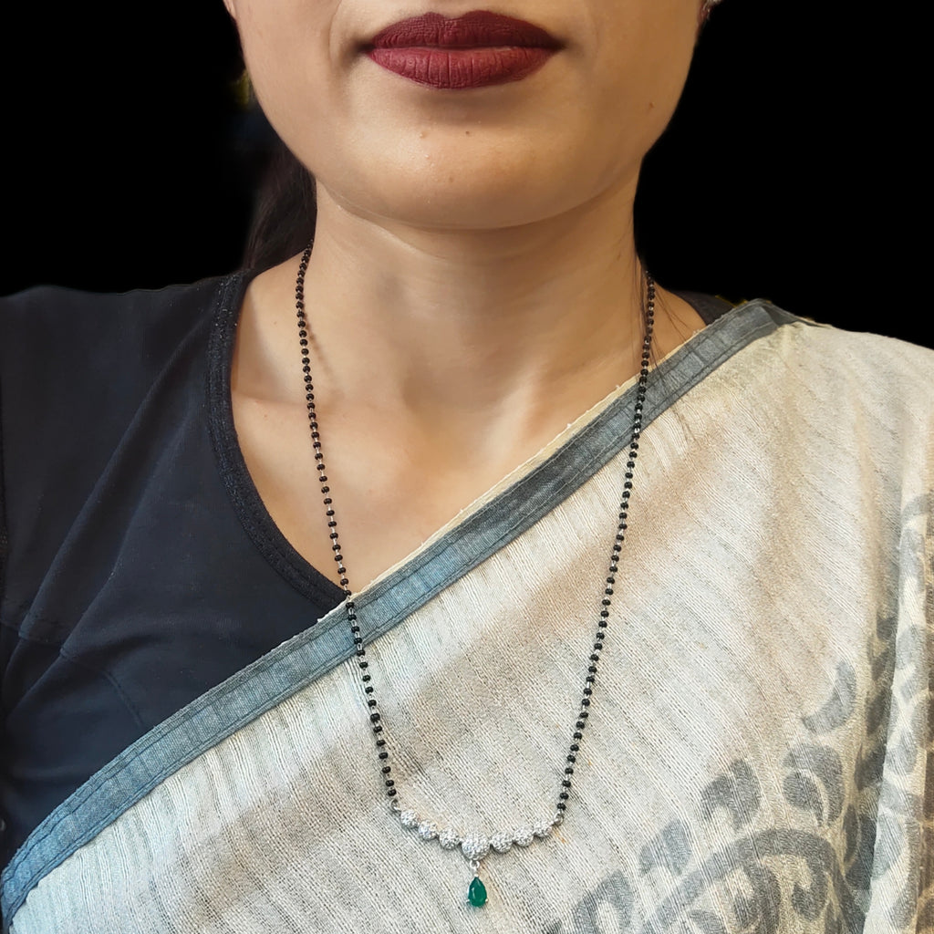 925 Sterling Silver Mangalsutra Necklace - Chic Elegance with Black Beads