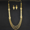 Three-Strand Gold Plated Long Necklace with Floral Motifs and Earrings Set