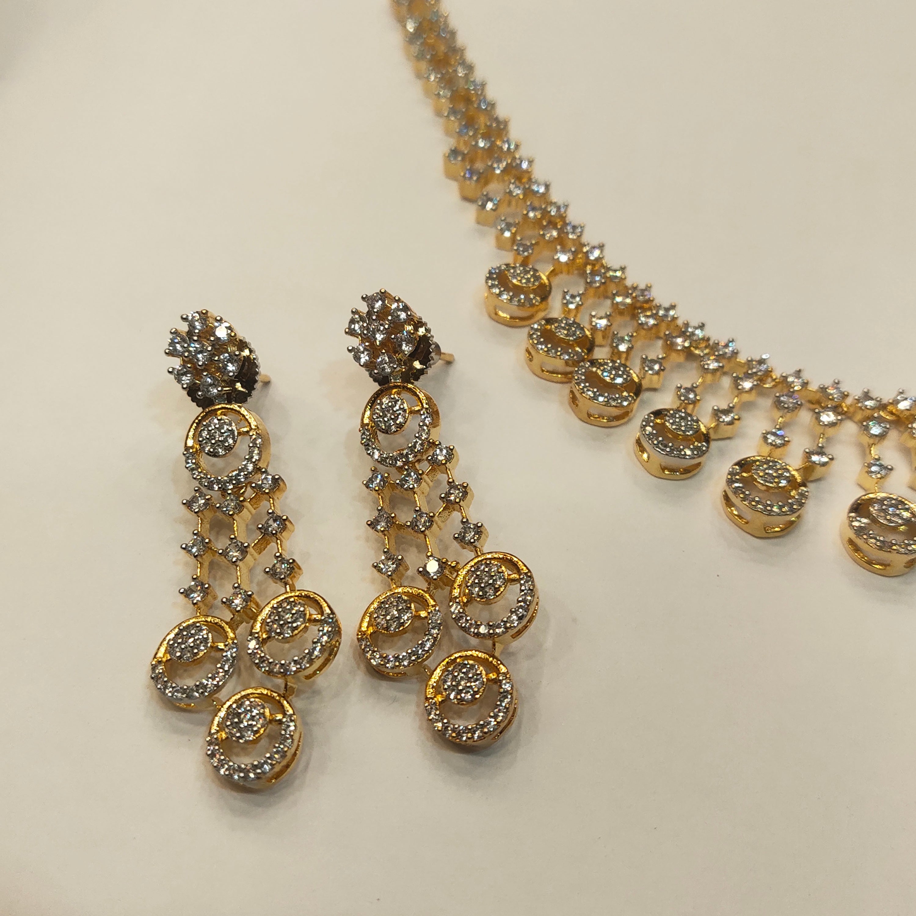 ASP Rhodium Gold CZ Necklace & Earrings Set