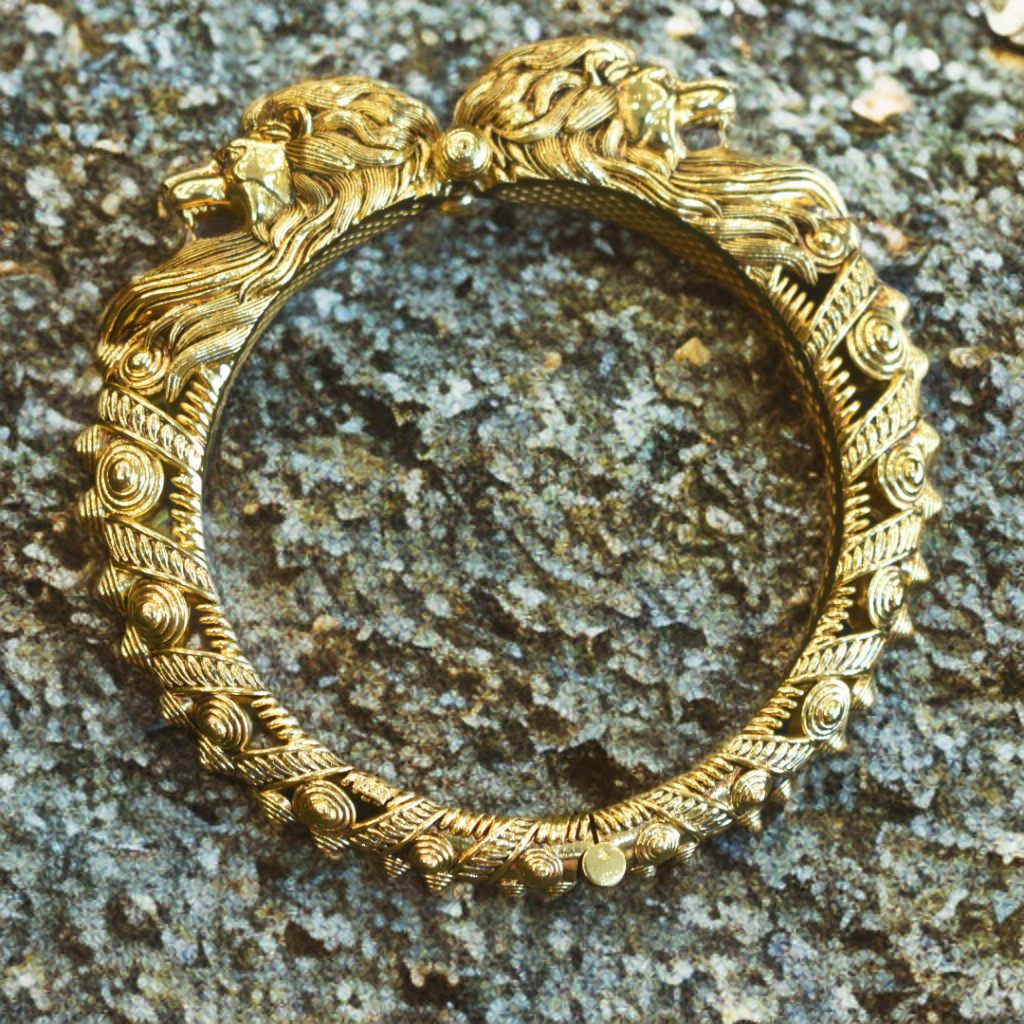 Asp 925 Silver Gold Plated Nagas Simha Kada for Men