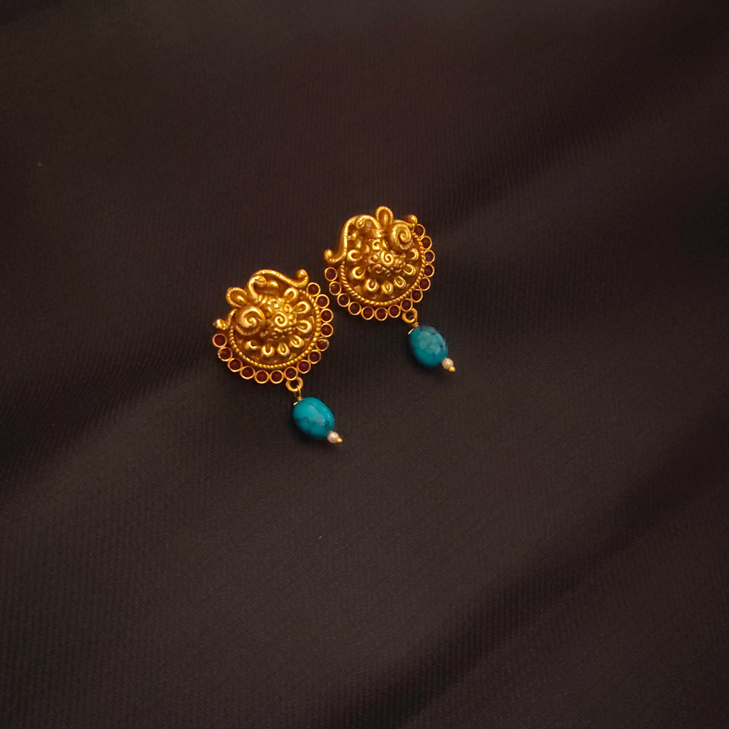 Antique Nagas Studs Earrings - 24K Gold Plated Serpent Design 13g