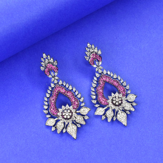 "Shimmering Elegance: Silver-Plated Stone-Studded Danglers for a Touch of Glamour"