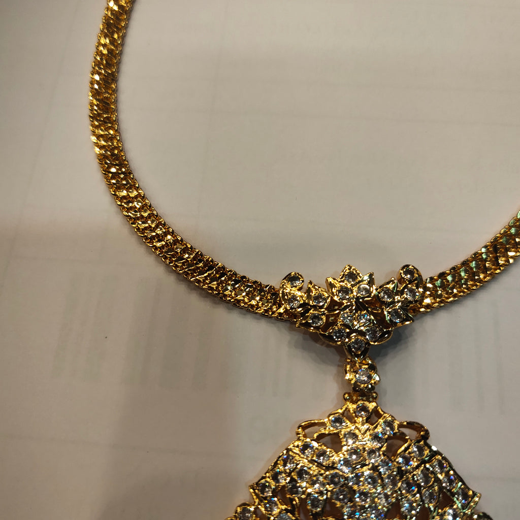 24K Gold Plated Cubic Zirconia Naan Patti Necklace | South Indian CZ Jewelry