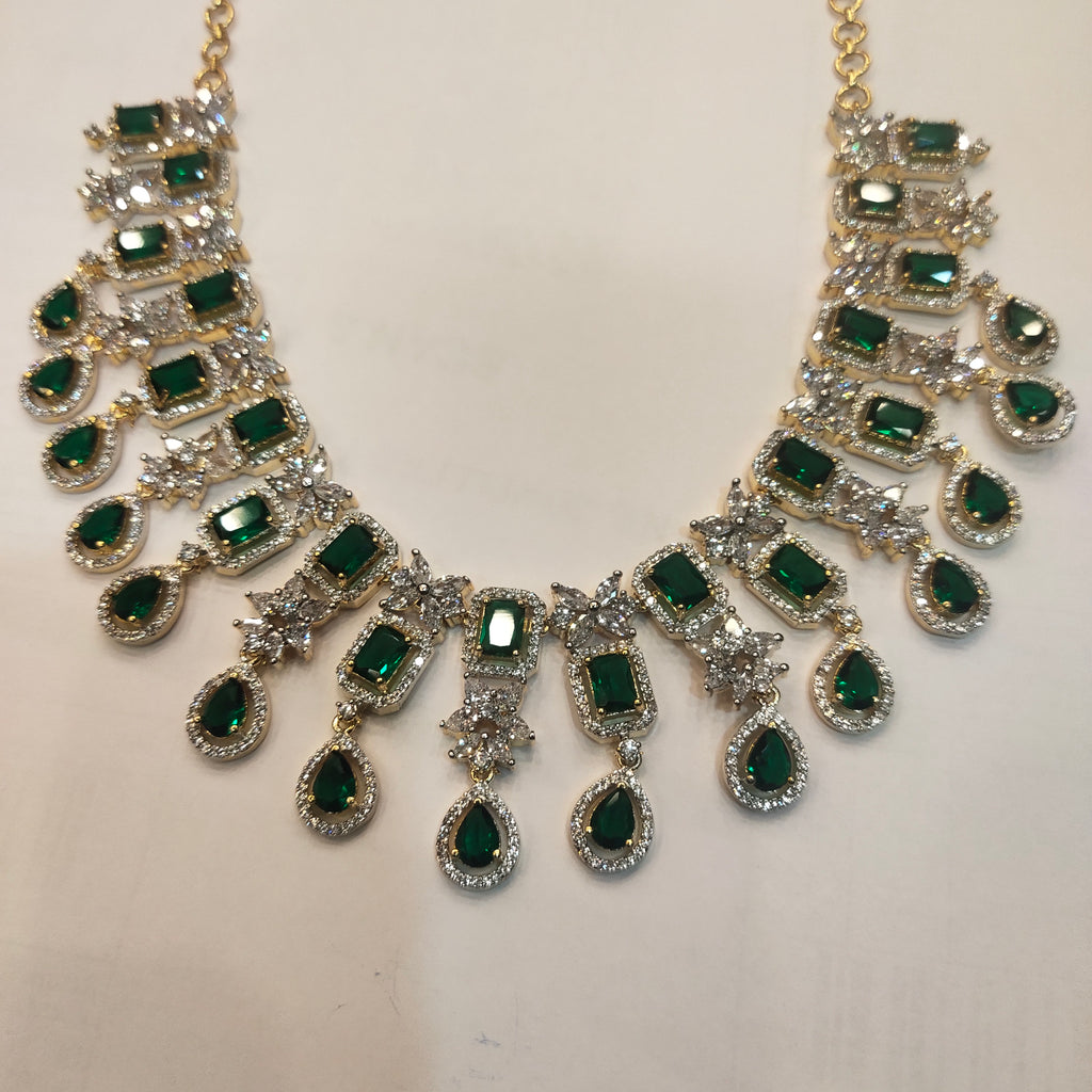 Elegant Green Zircon Gold-Rhodium Plated Necklace Set