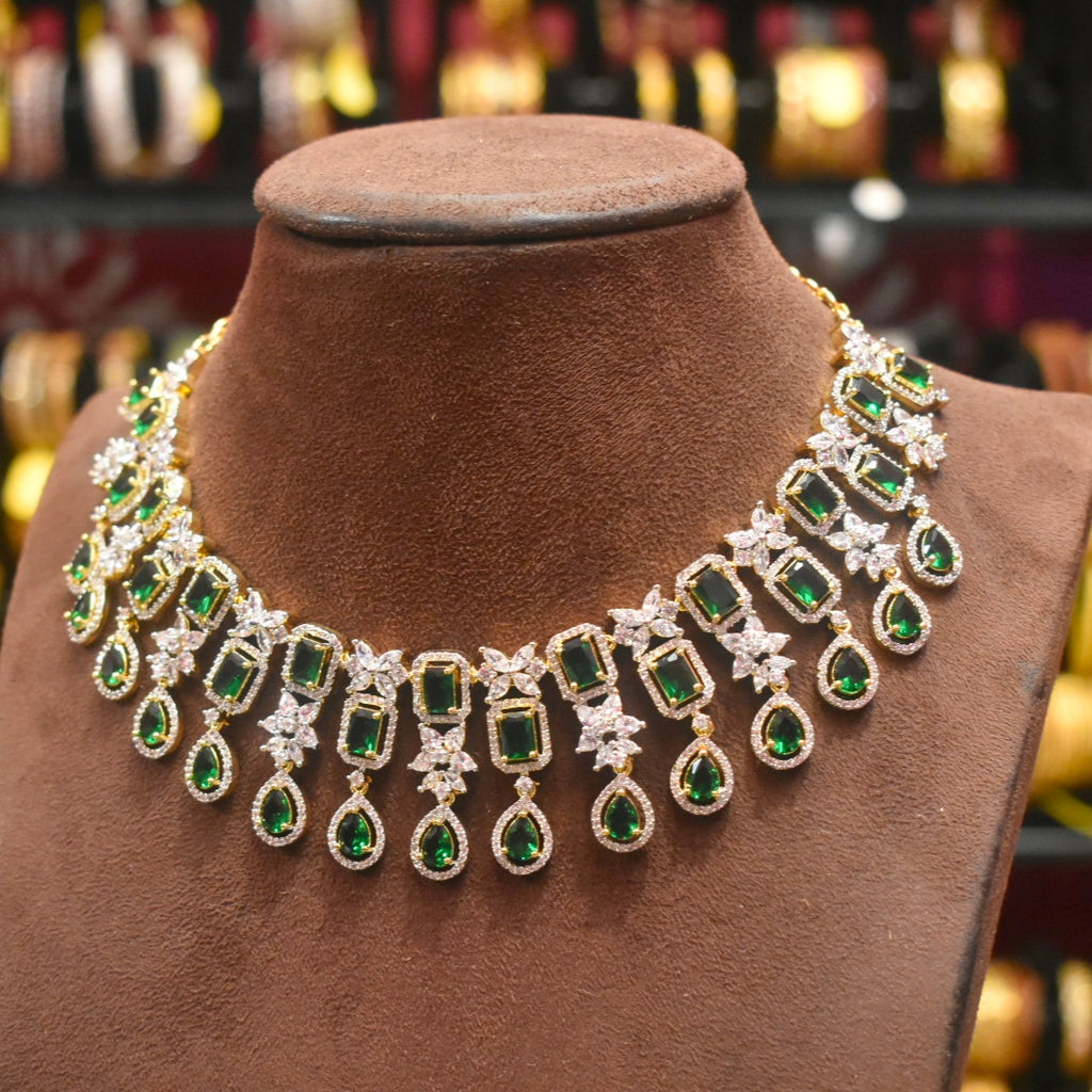 Elegant Green Zircon Gold-Rhodium Plated Necklace Set