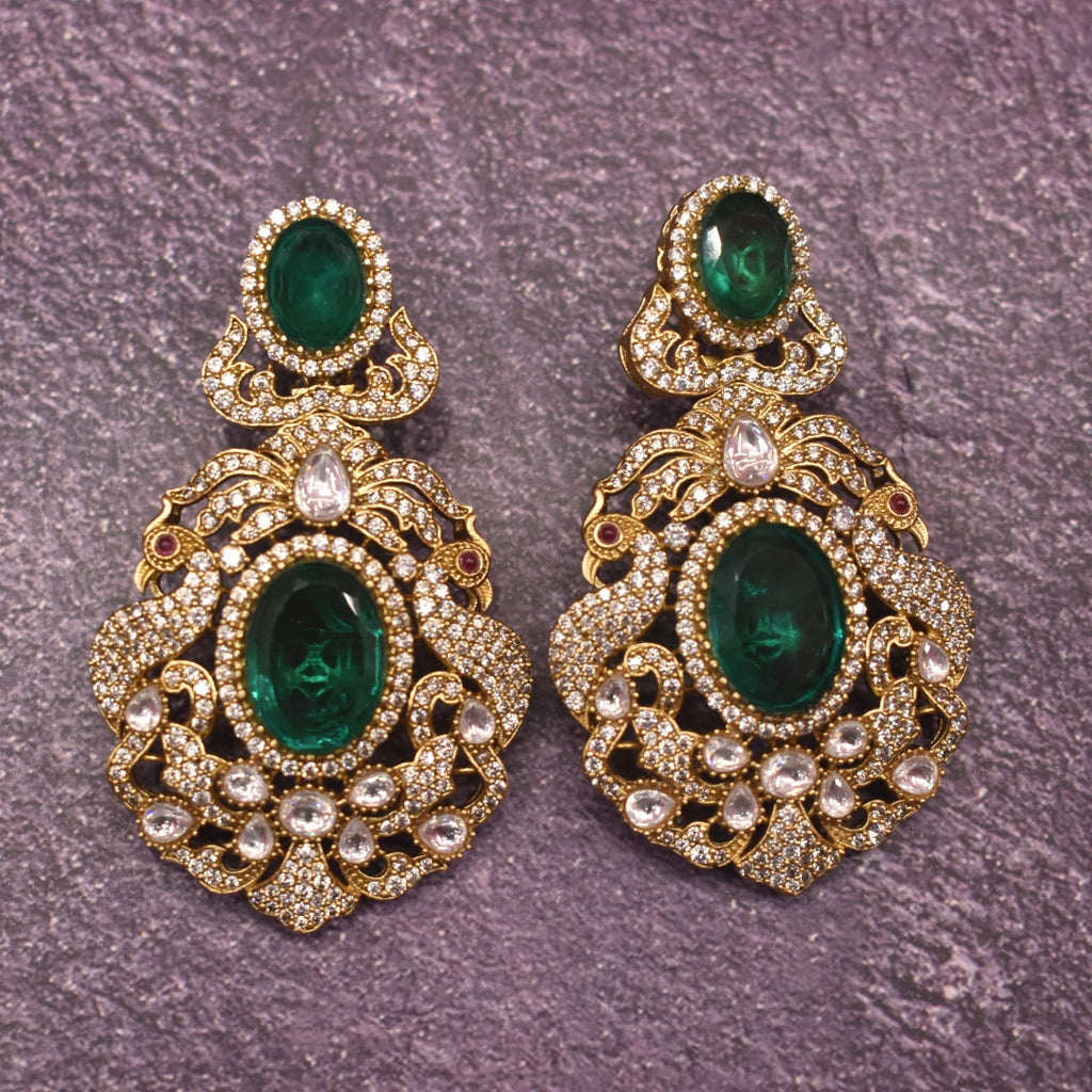 Moissanite Kundan Necklace Set - 24K Gold Emerald Maang Teeka Wedding Jewelry