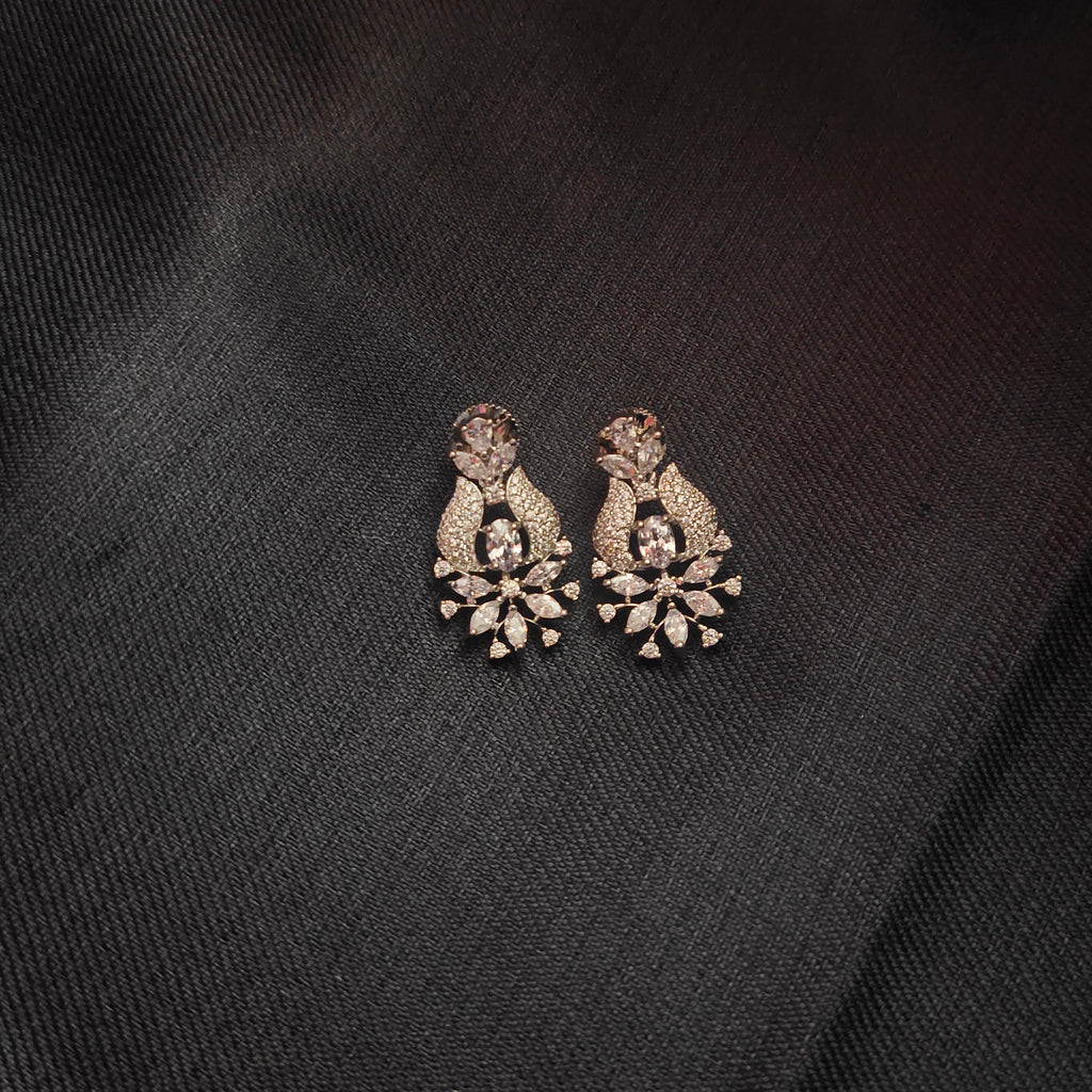 Silver Tone American Diamond Earrings - Shimmering Elegant Design