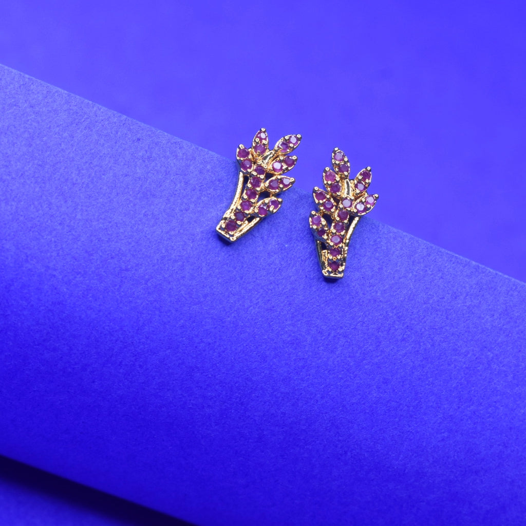 Ruby-Adorned Gold Plated Stud Earrings - Daily Wear Gemstone Jewelry