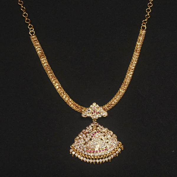24K Gold Plated Zircon Goddess Laxmi Naan Pathkam Necklace - Traditional Indian Jewellery