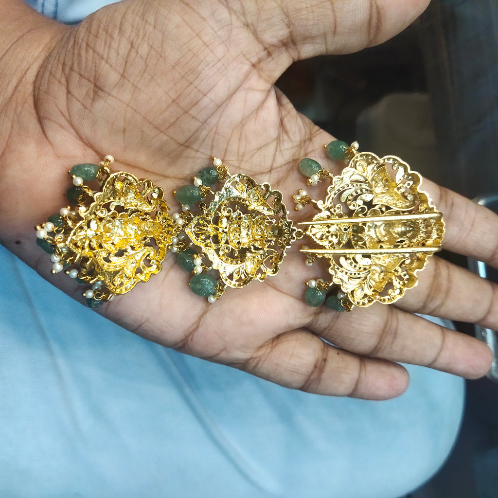 3 Pieces Jada Billalu - Temple Finish Hair Jewellery with Goddess Laxmi