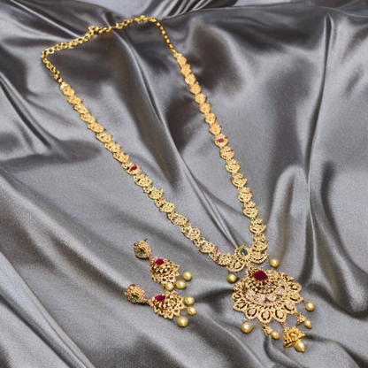 Asp Cz Gold Plated Long Necklace Set