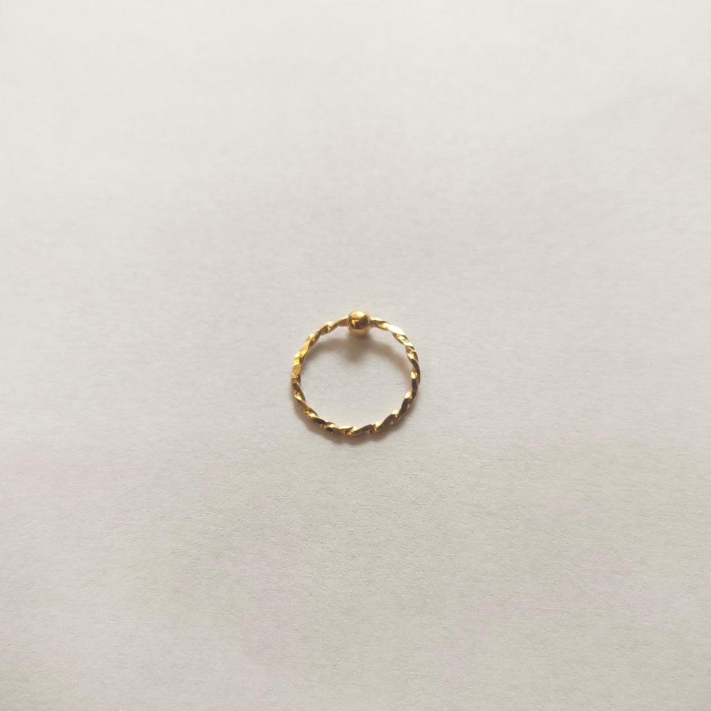 18K Gold Twisted Wire Nose Ring - Textured Minimalist