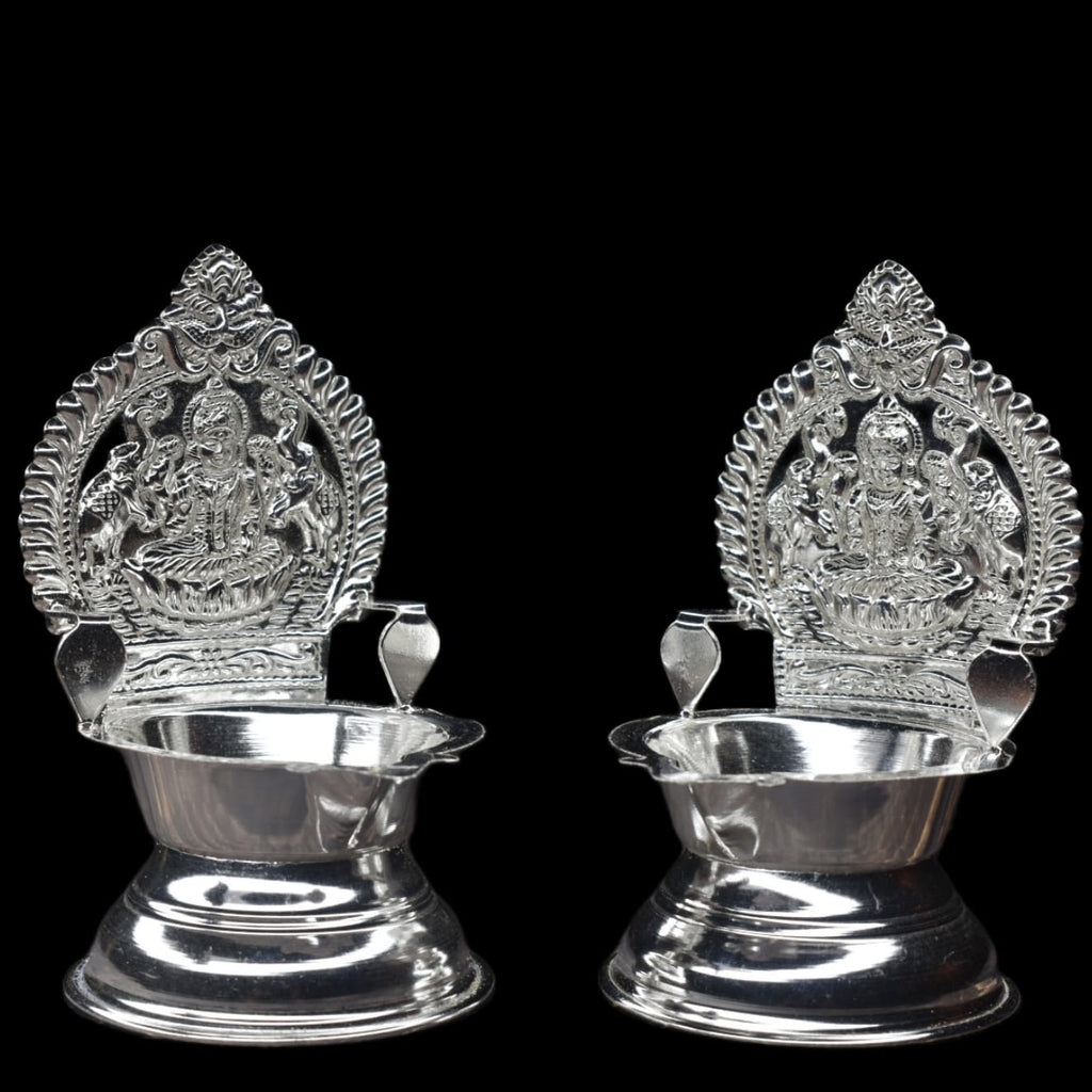Pure Silver Kamakshi Deepam Set - 800 Purity Silver Diya for Puja (102g)