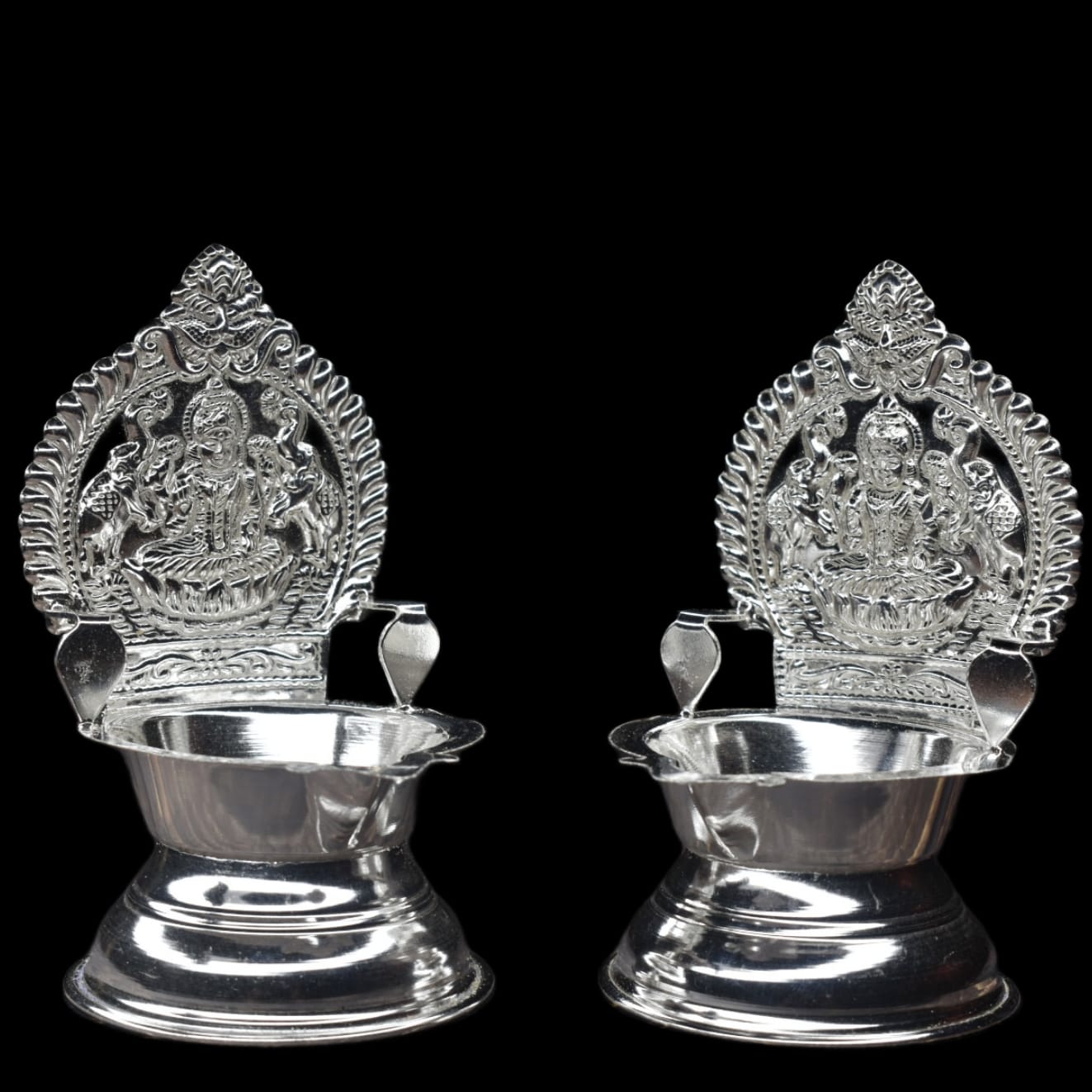 Pure Silver Kamakshi Deepam Set - 800 Purity Silver Diya for Puja (102g)