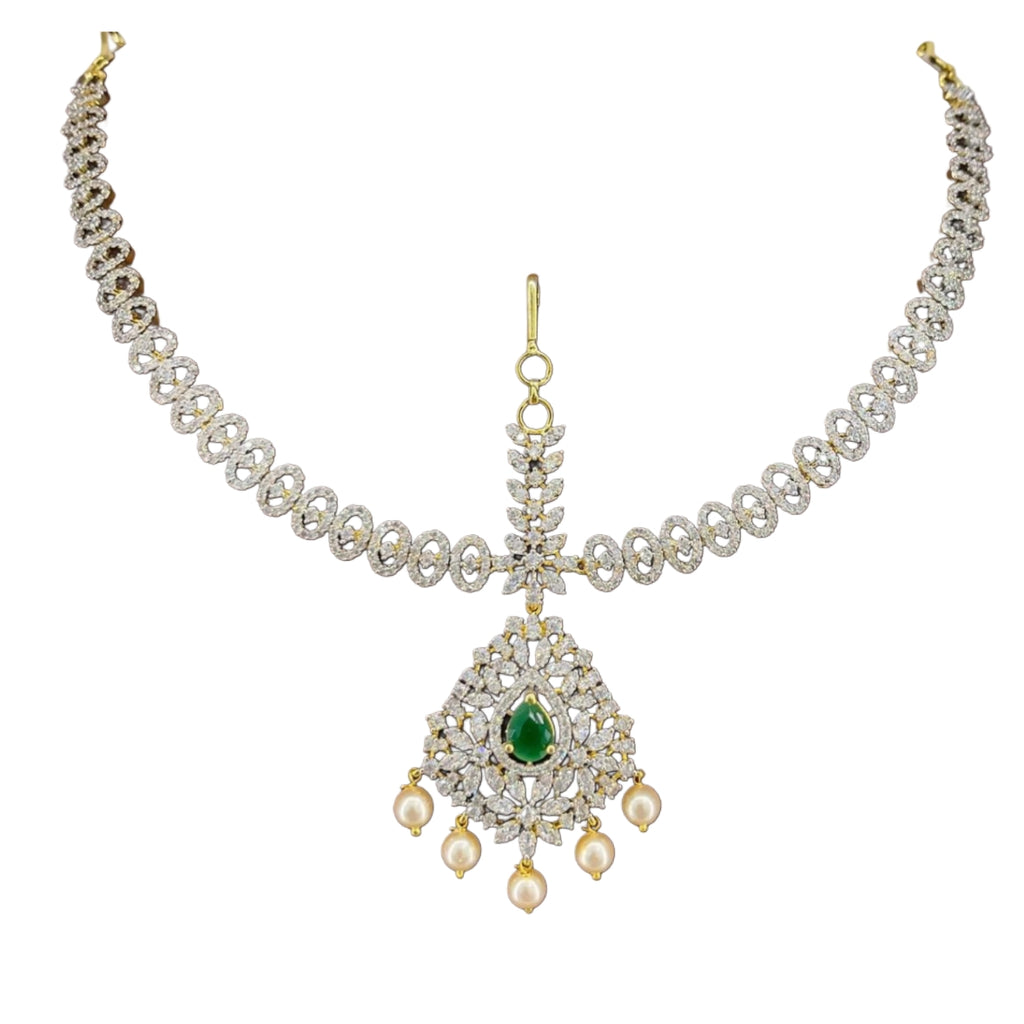 Rhodium Gold Plated Bridal Mathapatti - Traditional Indian Wedding Jewelry