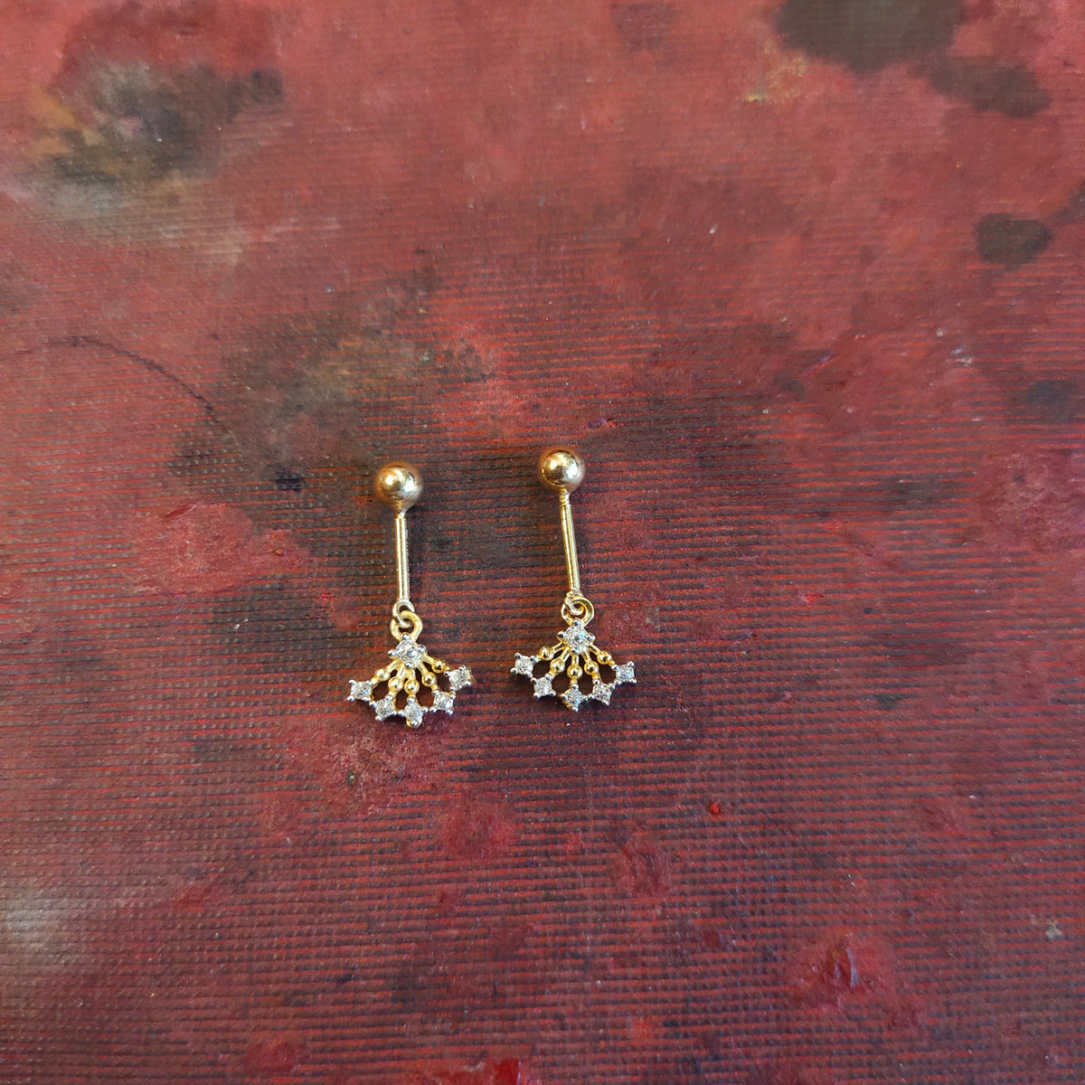 18K Gold Bugadi Earring - Crystal Fan Drop