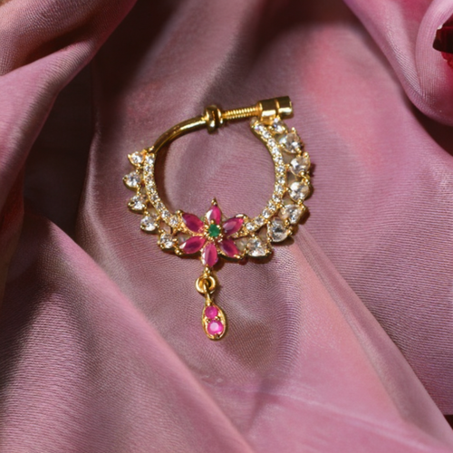 24K Gold Plated Zircon South Indian Nath - Left Side (3cm) - Multiple Colors