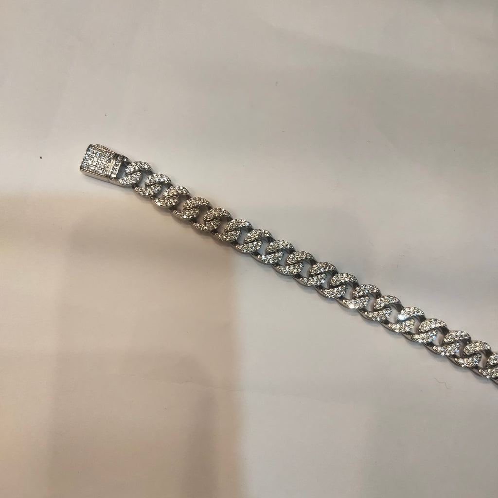 Asp Sterling Silver Zircon Cuban Link Bracelet for Men