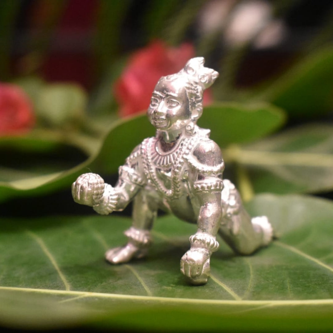 Pure Silver Laddu Gopal Idol - Handcrafted Bal Krishna Statue