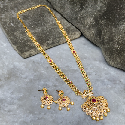 Asp Cz Gold Plated Long Necklace Set